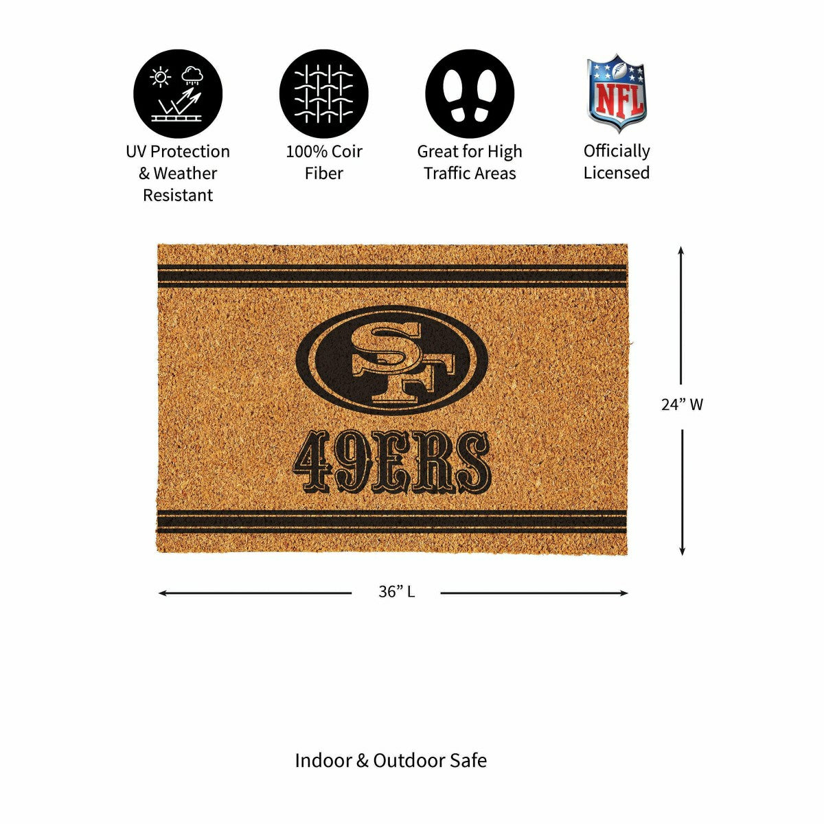 San Francisco 49ers Large One Color Coir Mat, 36"x24", NFL