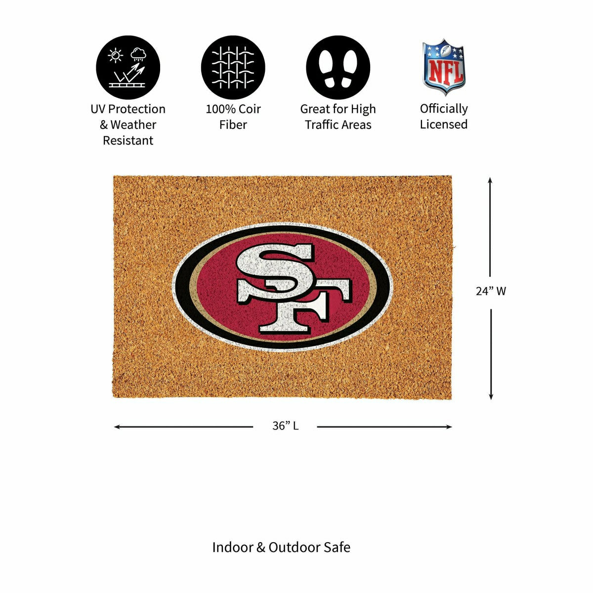 San Francisco 49ers Large Full Color Coir Mat, 36"x24", NFL