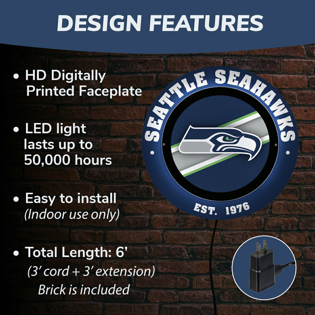 Seattle Seahawks, Metal Lite, Round, NFL