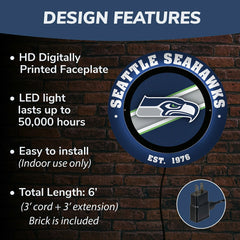 Seattle Seahawks, Metal Lite, Round, NFL