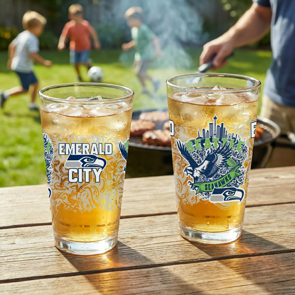 Seattle Seahawks 16oz Glass pint, Set of 2, NFL, Home