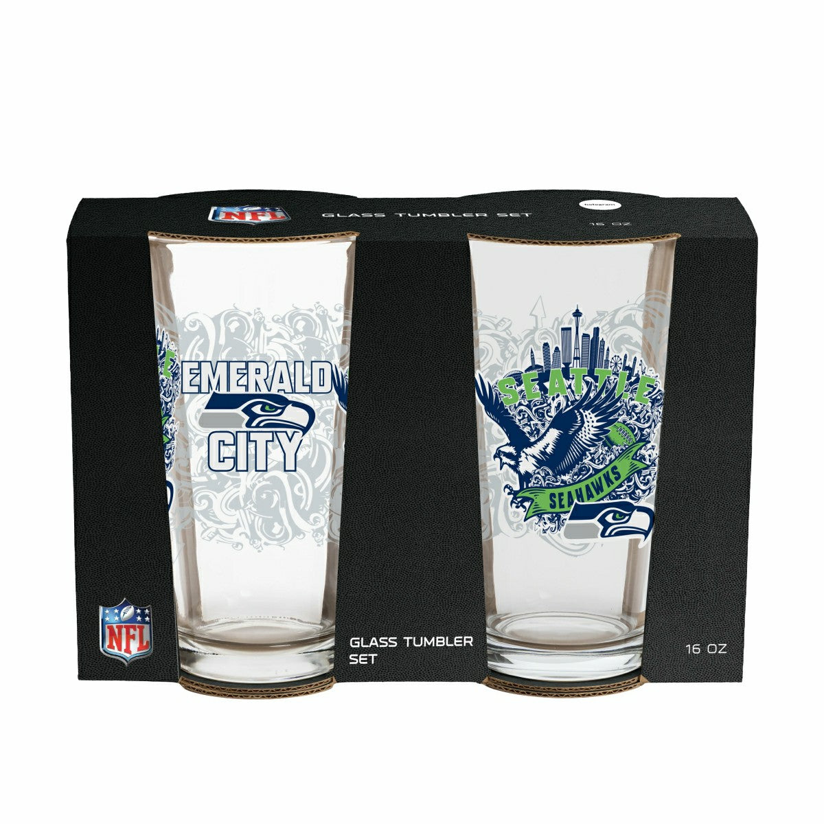 Seattle Seahawks 16oz Glass pint, Set of 2, NFL, Home