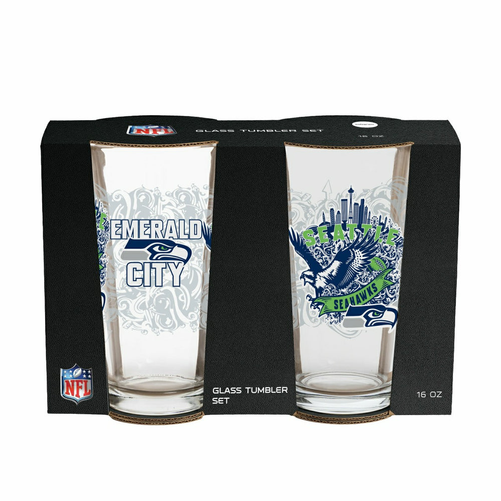 Seattle Seahawks 16oz Glass pint, Set of 2, NFL, Home