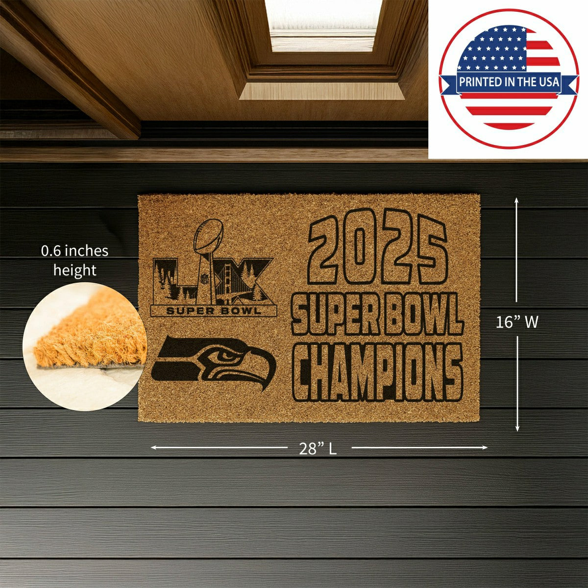 Seattle Seahawks, Super Bowl 60, Champions, Coir Mat, One Color, 28"x , NFL