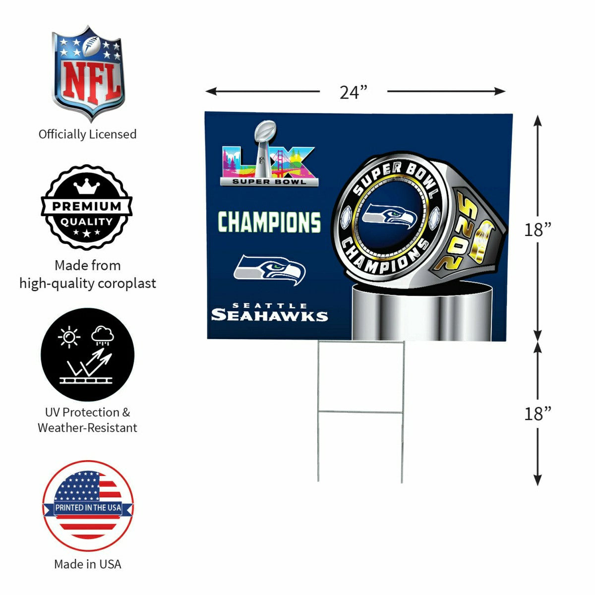 Seattle Seahawks, Super Bowl 60, Ring, Cororplast Yard Sign, NFL, Home