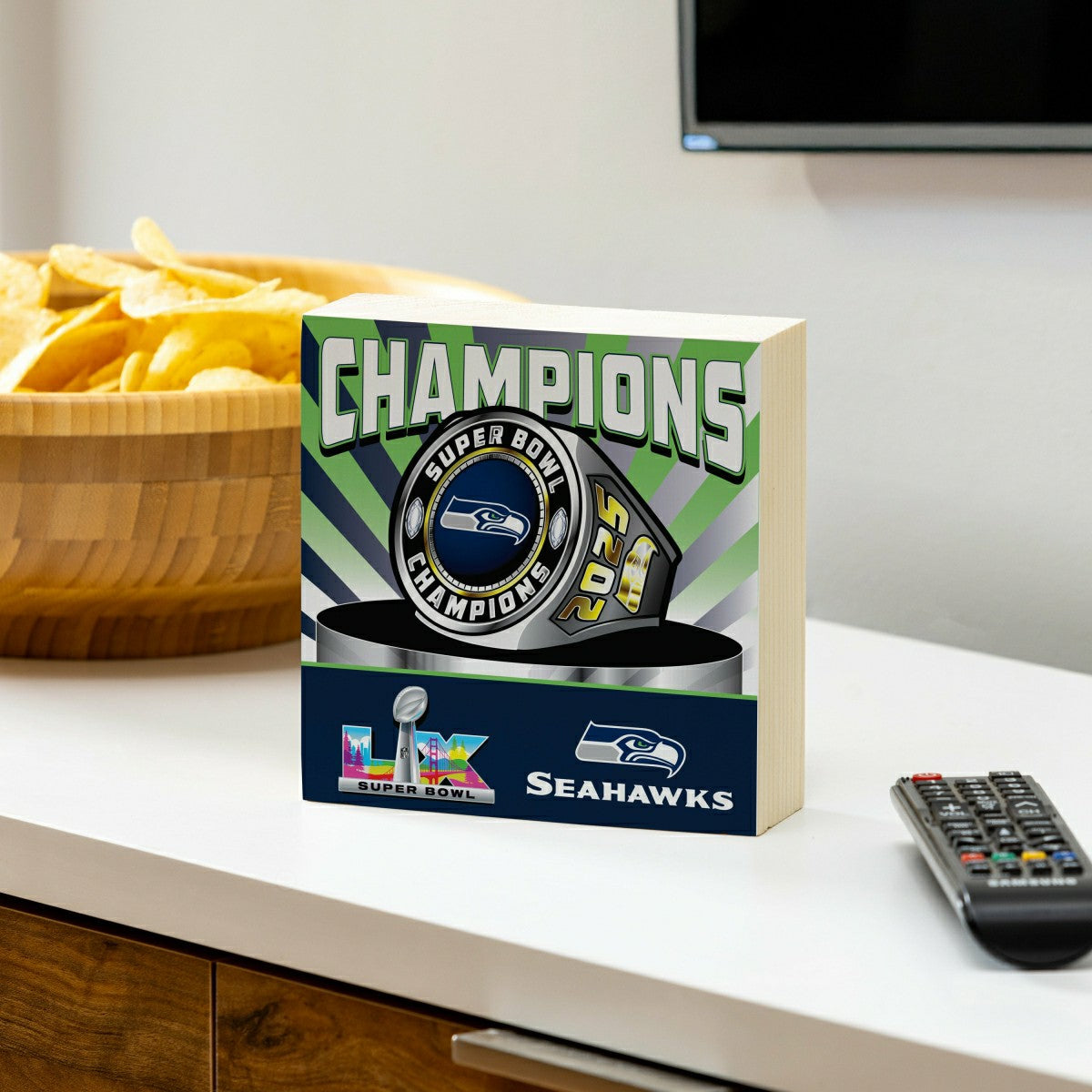Seattle Seahawks, Super Bowl 60, Ring, Block, 6x6, NFL, Home