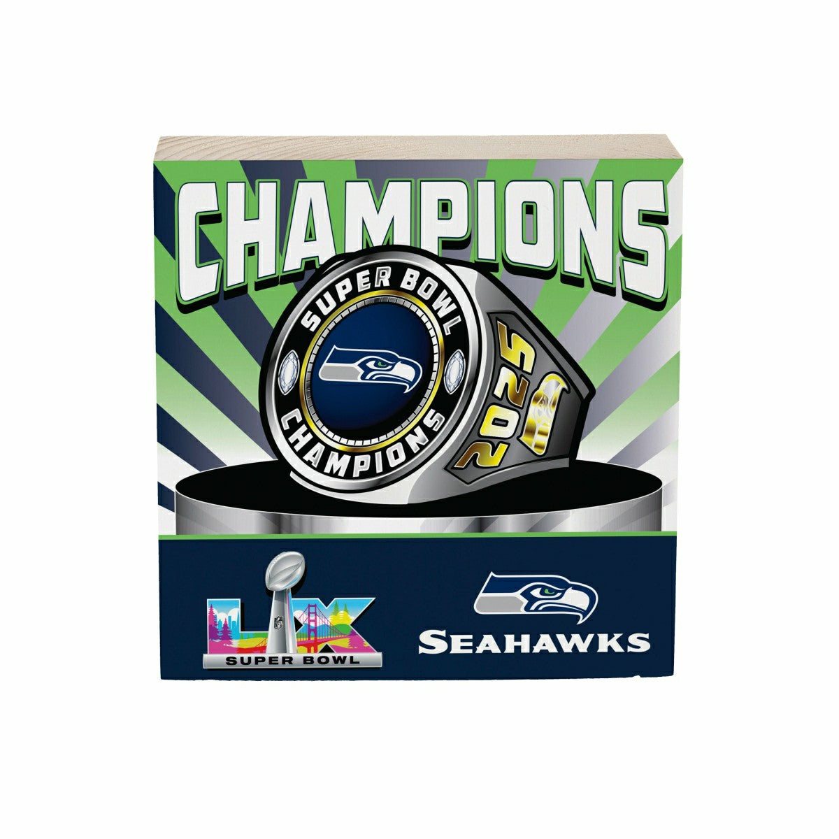 Seattle Seahawks, Super Bowl 60, Ring, Block, 6x6, NFL, Home