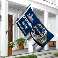 Seattle Seahawks, Super Bowl 60, Ring, Single Sided Flag w/ 2 Grommets, NFL, Home