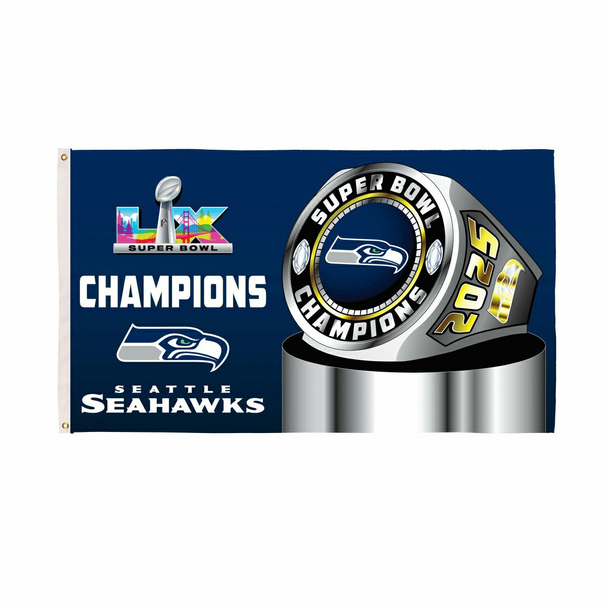 Seattle Seahawks, Super Bowl 60, Ring, Single Sided Flag w/ 2 Grommets, NFL, Home