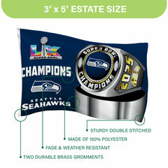 Seattle Seahawks, Super Bowl 60, Ring, Single Sided Flag w/ 2 Grommets, NFL, Home
