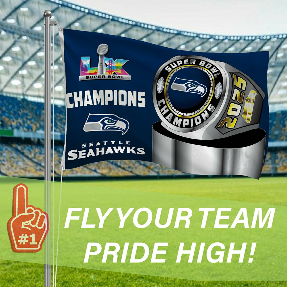 Seattle Seahawks, Super Bowl 60, Ring, Single Sided Flag w/ 2 Grommets, NFL, Home