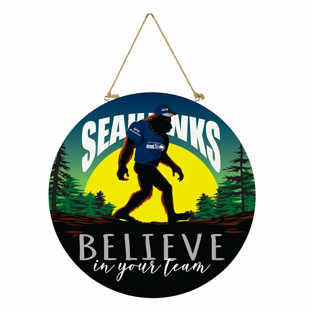 Seattle Seahawks Bigfoot Round Door Décor with Hanging Rope, 18x18, NFL, Home