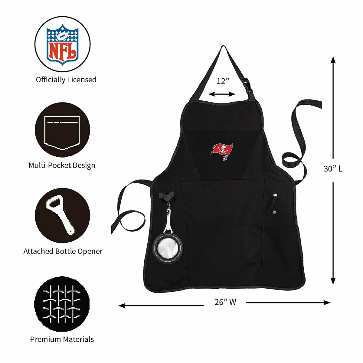 Grill Apron, Black, Tampa Bay Buccaneers, NFL, Home