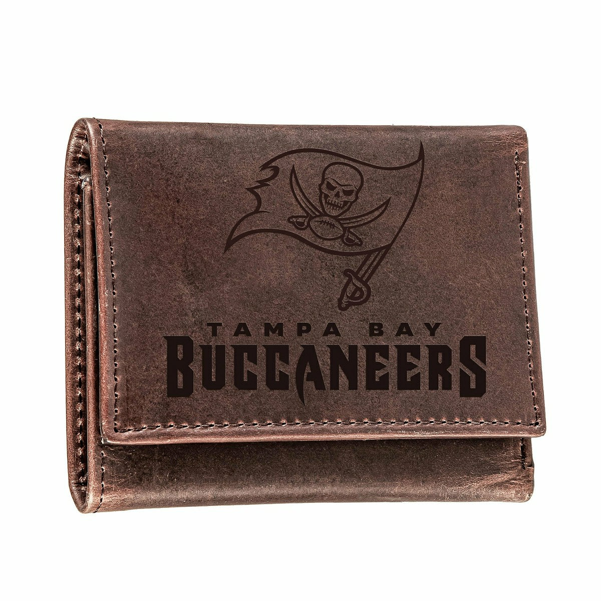 Tampa Bay Buccaneers, Tri-Fold Wallet, Brown, CH, 100% Genuine Leather, NFL, Home