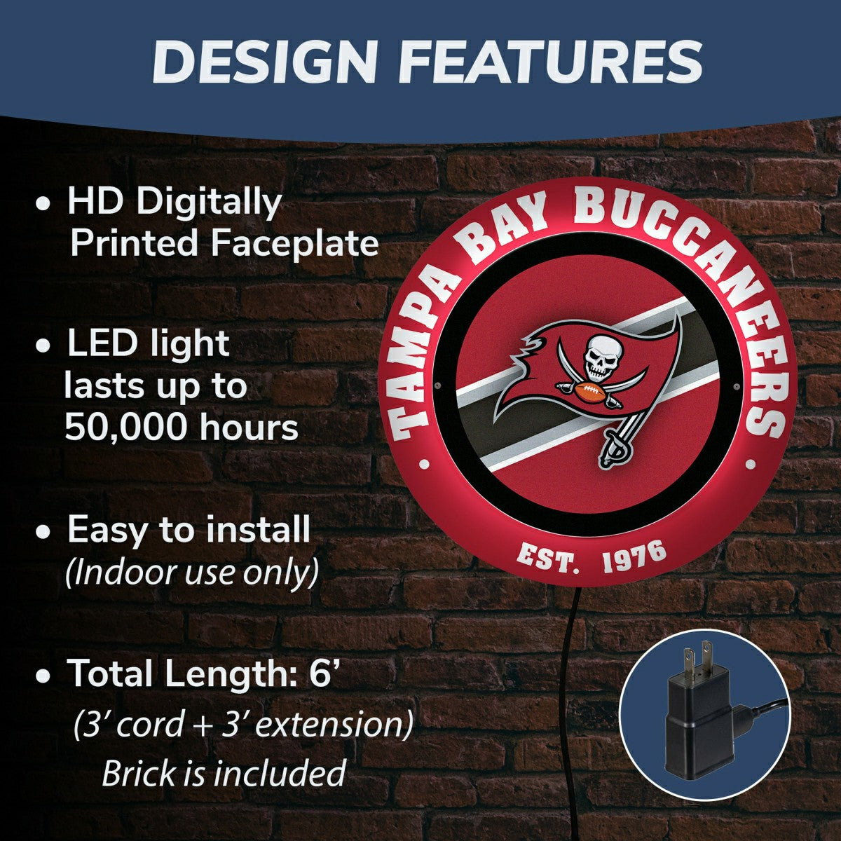 Tampa Bay Buccaneers, Metal Lite, Round, NFL