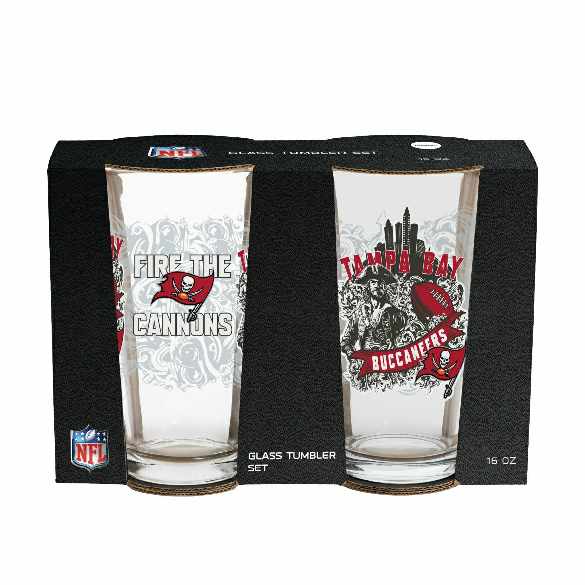 Tampa Bay Buccaneers 16oz Glass pint, Set of 2, NFL, Home