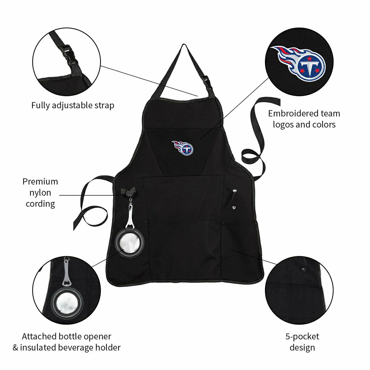 Grill Apron, Black, Tennessee Titans, NFL, Home