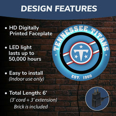 Tennessee Titans, Metal Lite, Round, NFL