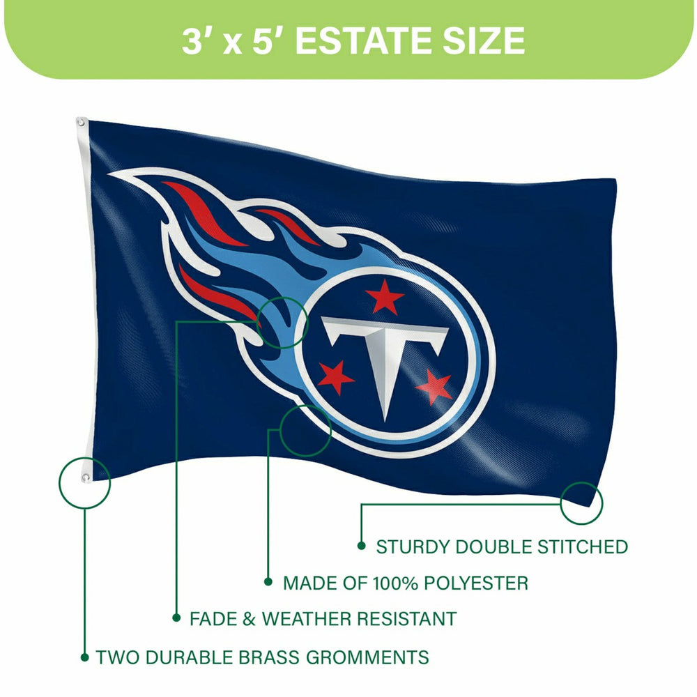 Tennessee Titans Single Sided Flag w/ 2 Grommets, 3'x5', NFL, Home