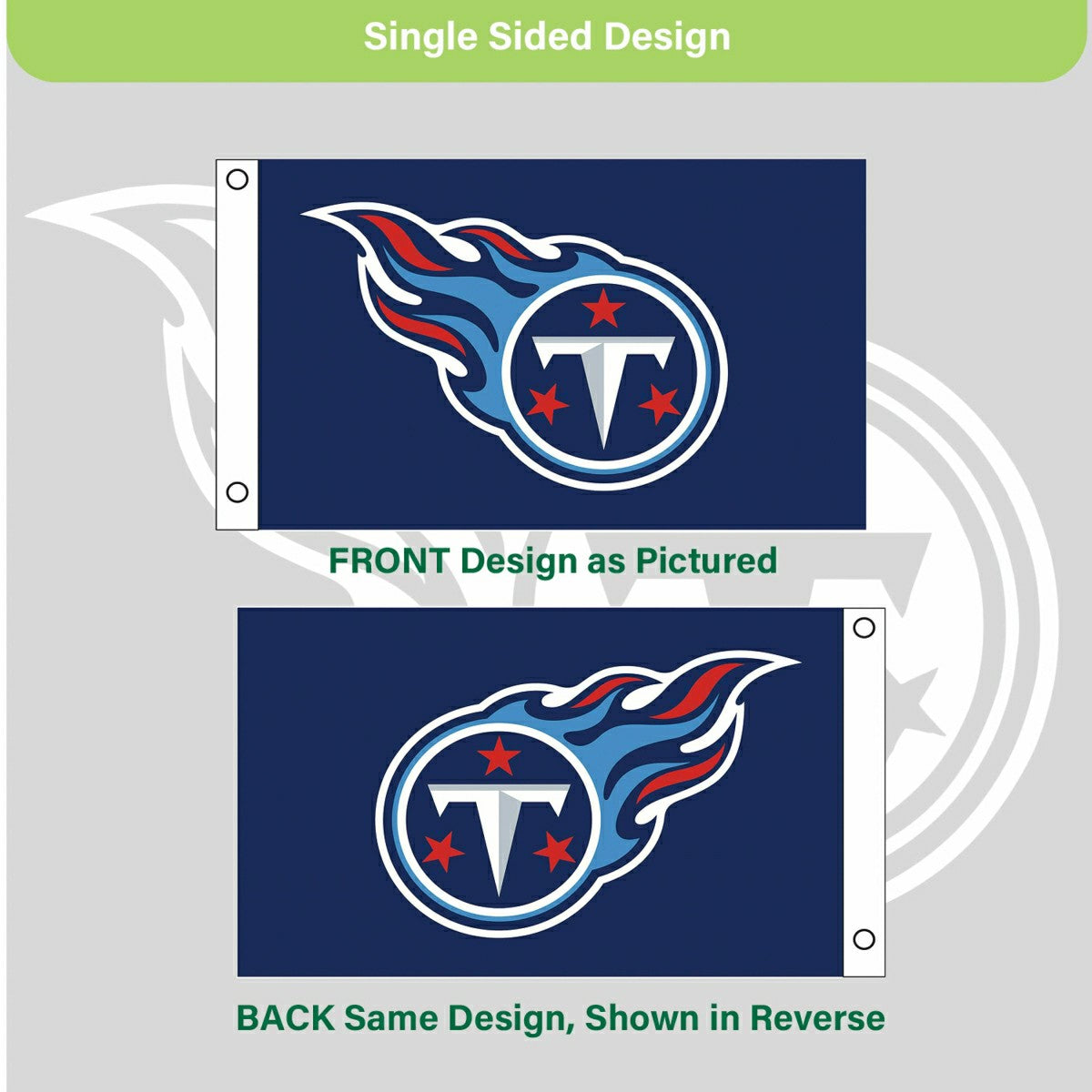 Tennessee Titans Single Sided Flag w/ 2 Grommets, 3'x5', NFL, Home