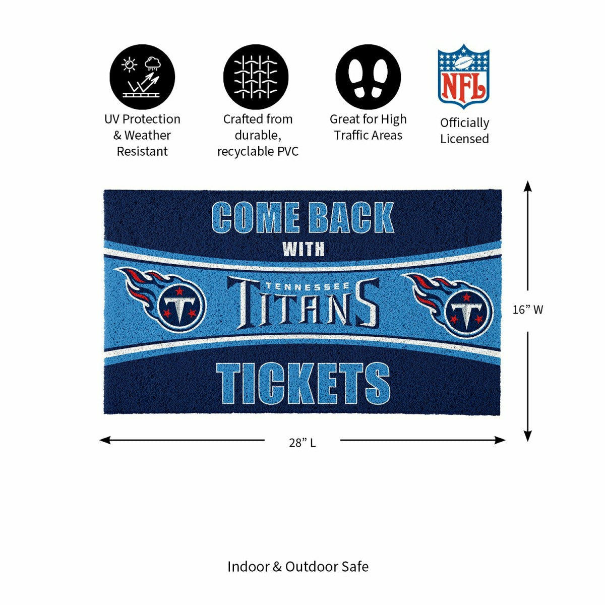 28" x 16" PVC Trapper Mat, Come Back with Tickets, Tennessee Titans, NFL