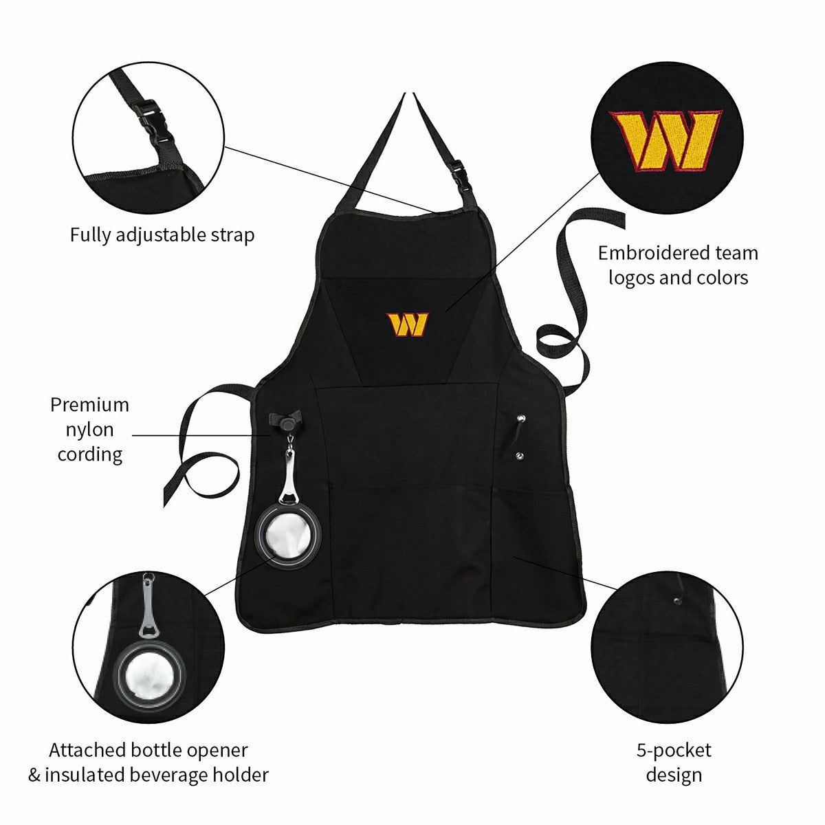 Grill Apron, Black, Washington Commanders, NFL, Home