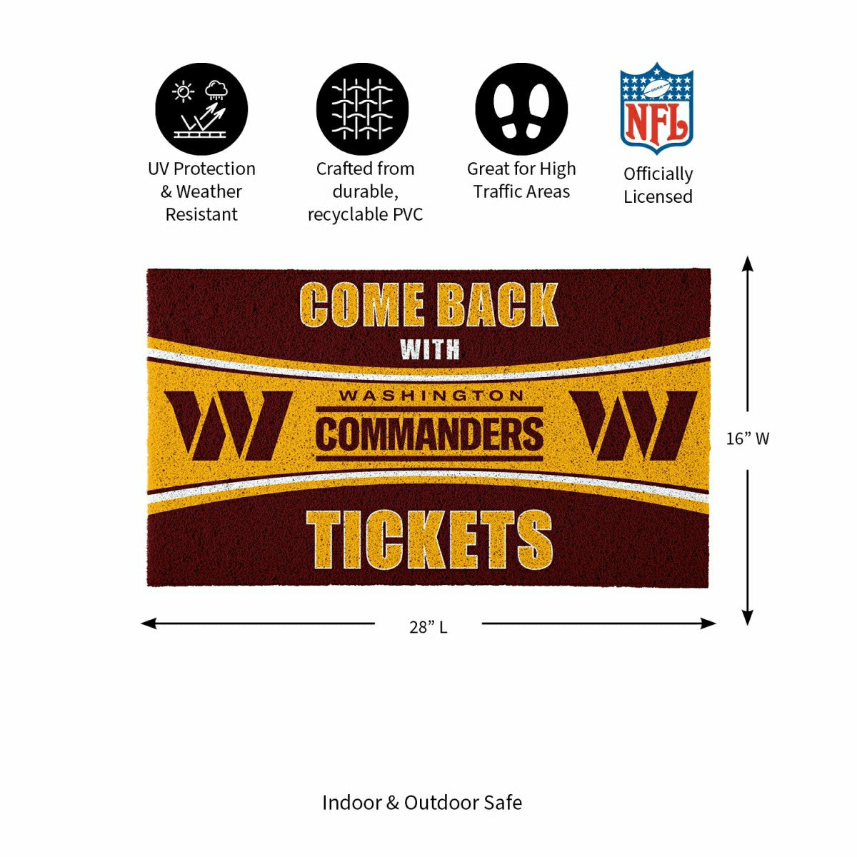 28" x 16" PVC Trapper Mat, Come Back with Tickets, Washington Commande, NFL