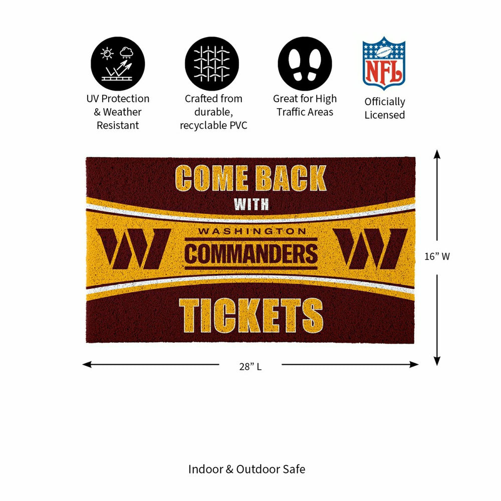 28" x 16" PVC Trapper Mat, Come Back with Tickets, Washington Commande, NFL