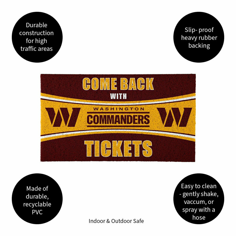 28" x 16" PVC Trapper Mat, Come Back with Tickets, Washington Commande, NFL