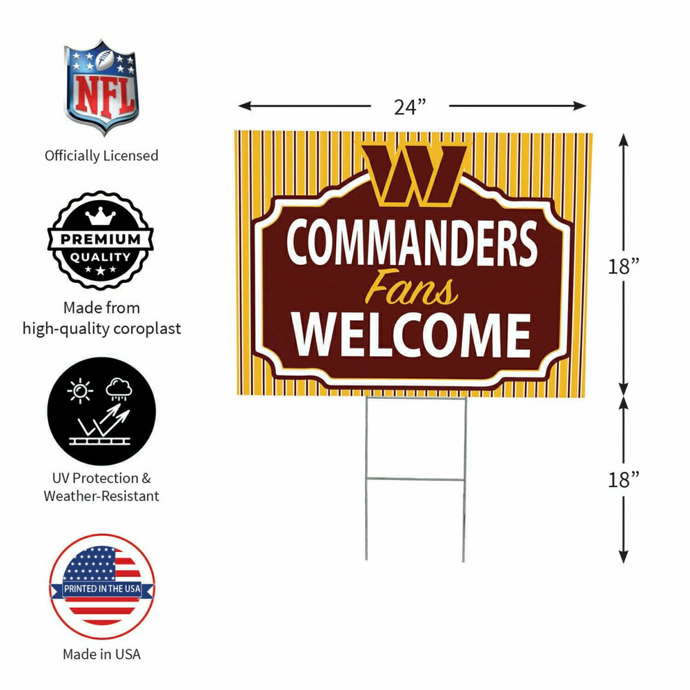 Washington Commanders Coroplast Yard Sign, "Fans Welcome", NFL, Home
