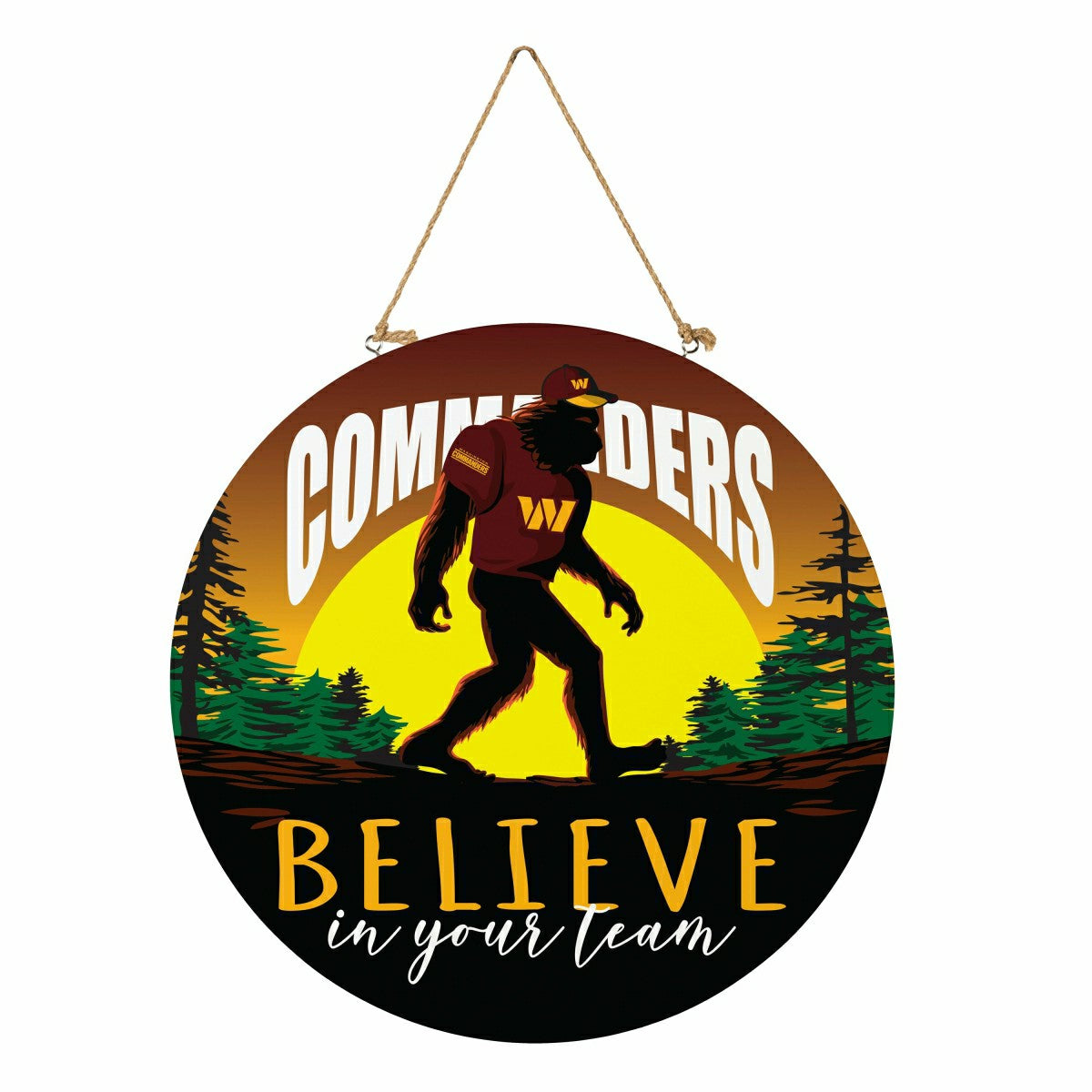 Washington Commanders Bigfoot Round Door Décor with Hanging Rope, 18x1, NFL, Home