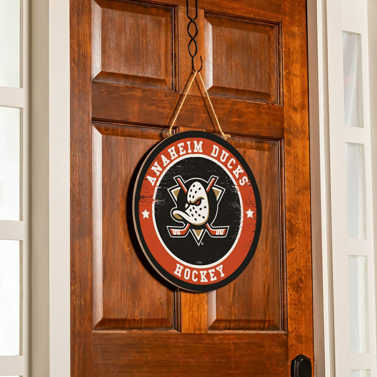 Anaheim Ducks Round Door Décor with Hanging Rope, 18x18, NHL, Home