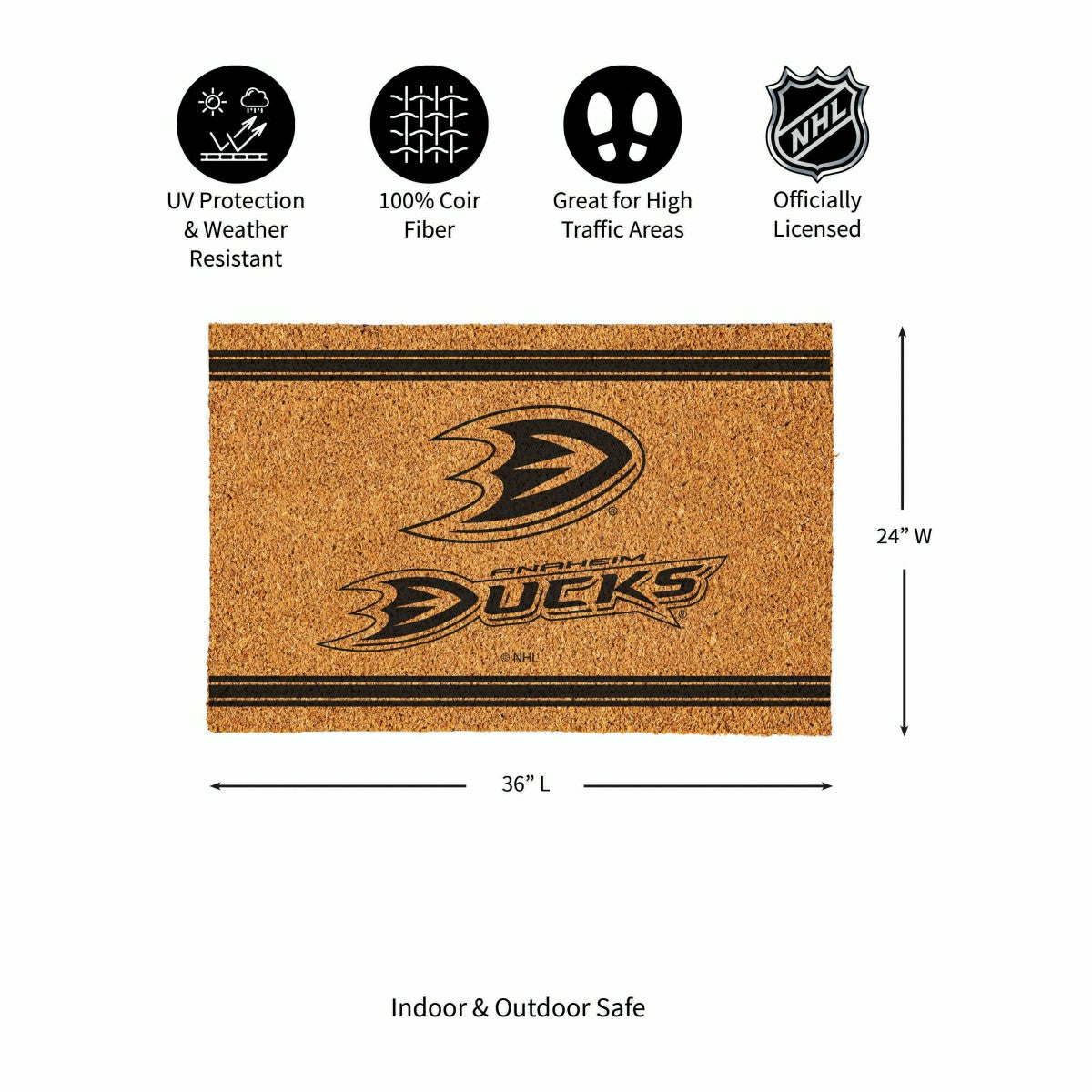 Anaheim Ducks Large One Color Coir Mat, 36"x24", NHL