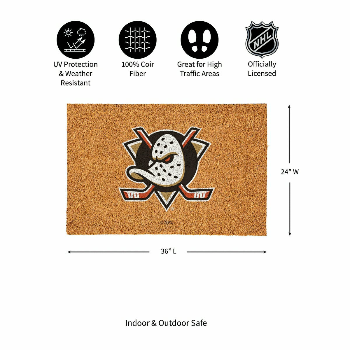 Anaheim Ducks Large Full Color Coir Mat, 36"x24", NHL