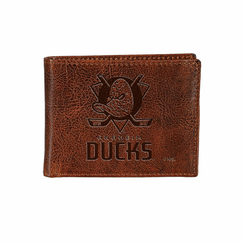 Anaheim Ducks, Embossed 100% Genuine Tumbled Leather Passcase Bi-Fold , NHL, Home