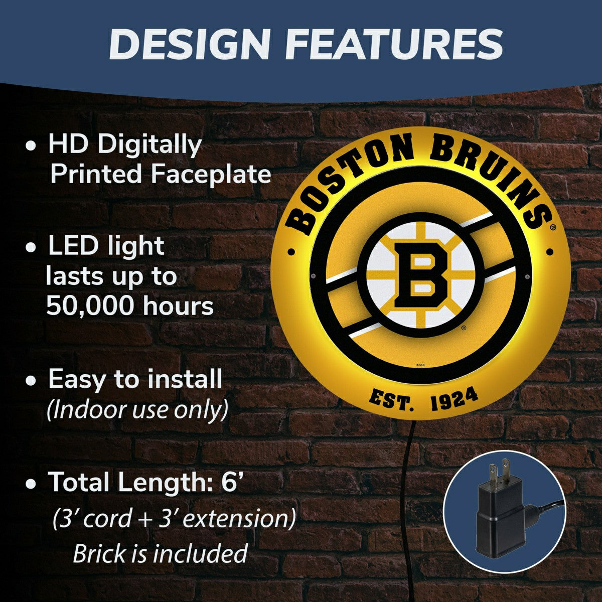 Boston Bruins, Metal Lite, Round, NHL