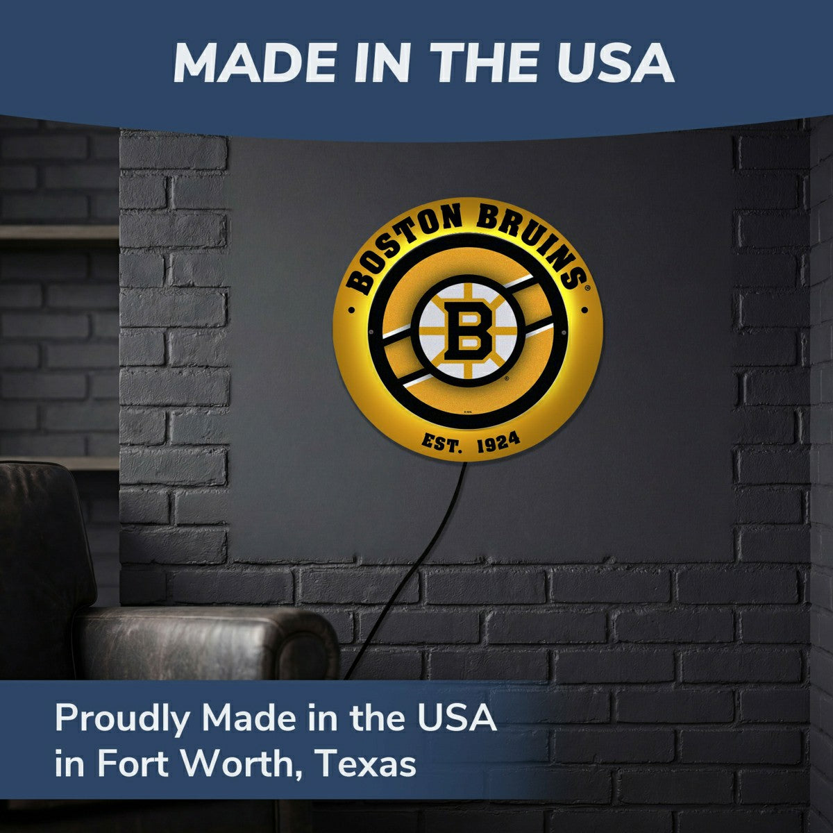 Boston Bruins, Metal Lite, Round, NHL