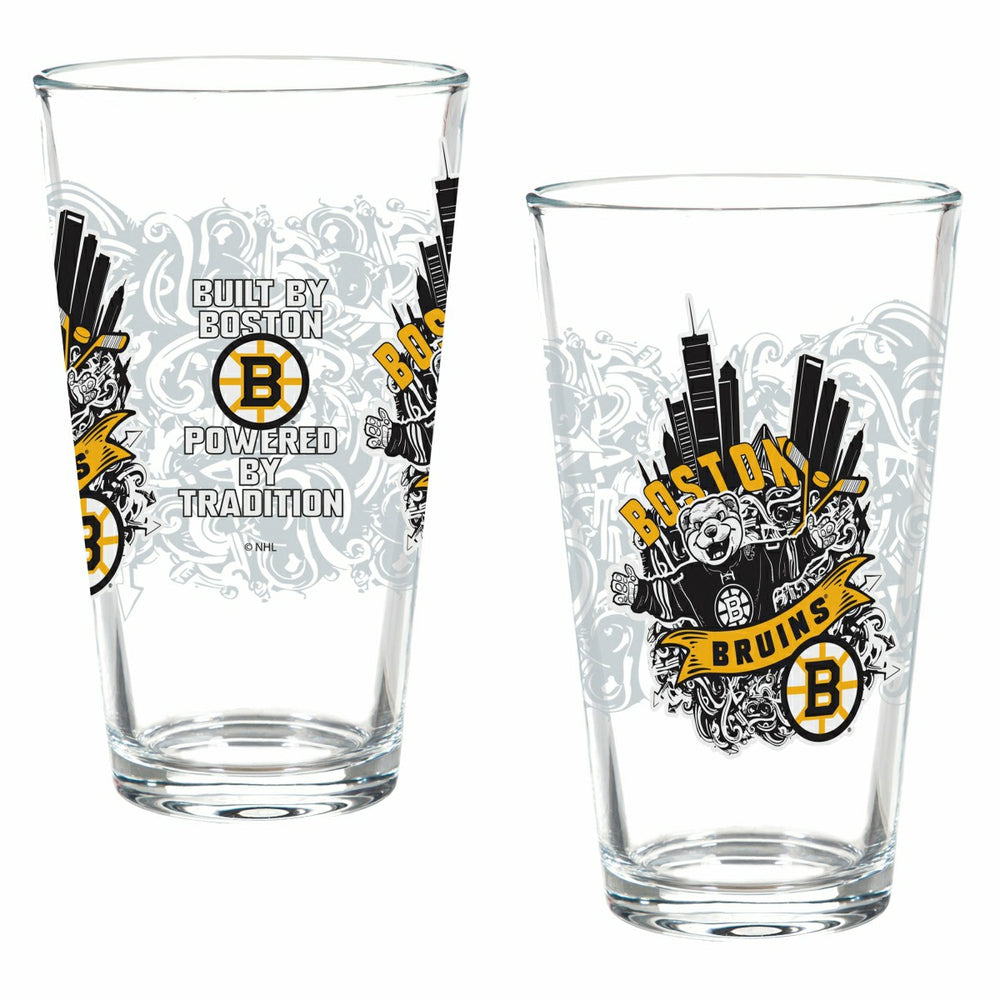 Boston Bruins 16oz Glass pint, Set of 2, NHL, Home