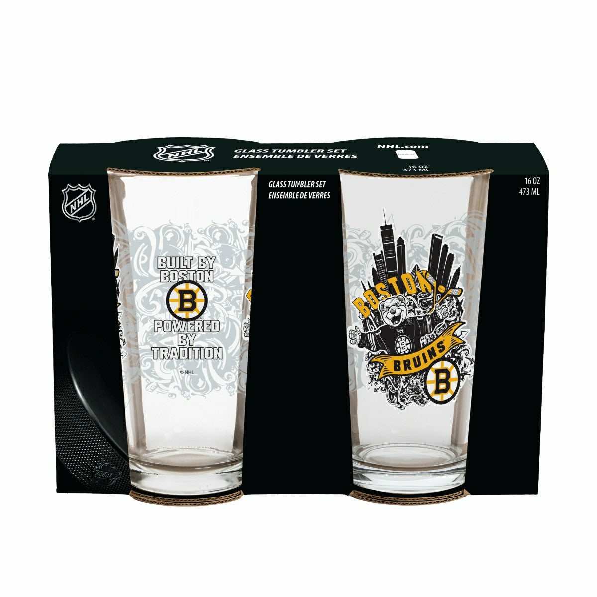 Boston Bruins 16oz Glass pint, Set of 2, NHL, Home