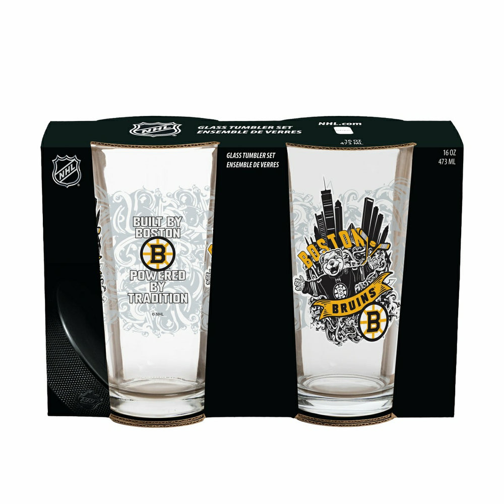 Boston Bruins 16oz Glass pint, Set of 2, NHL, Home