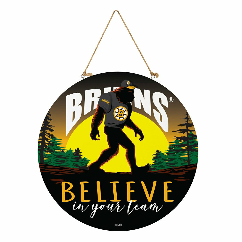 Boston Bruins Bigfoot Round Door Décor with Hanging Rope, 18x18, NHL, Home