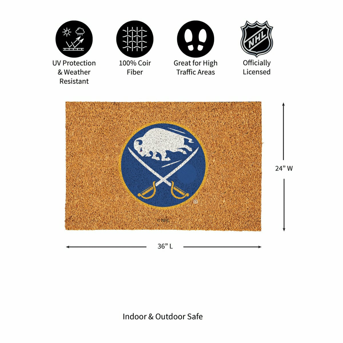 Buffalo Sabres Large Full Color Coir Mat, 36"x24", NHL
