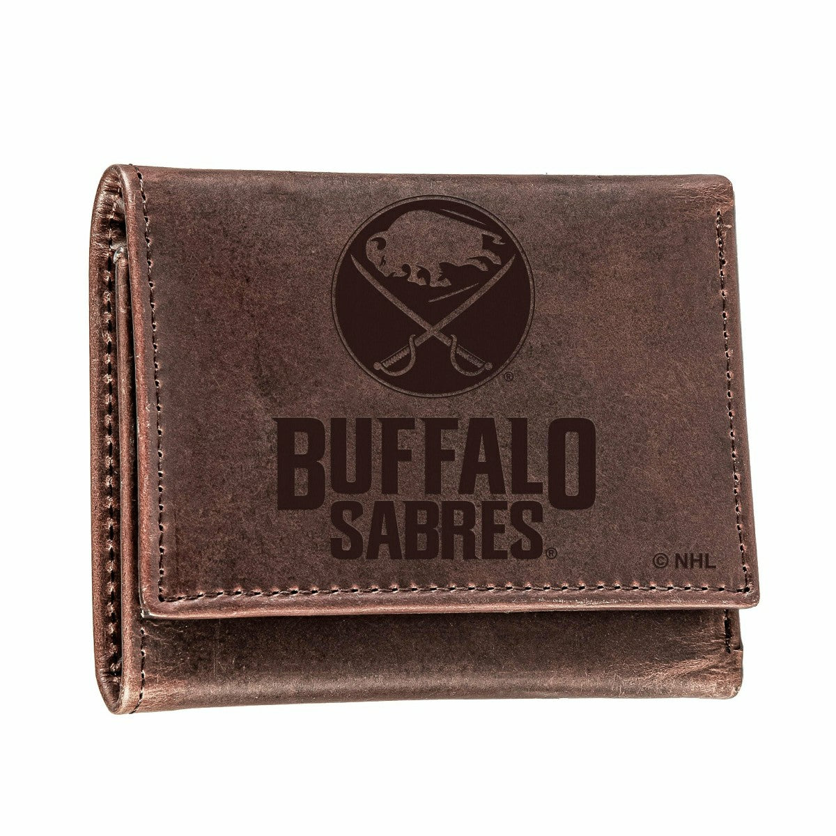 Buffalo Sabres, Tri-Fold Wallet, Brown, CH, 100% Genuine Leather, NHL, Home