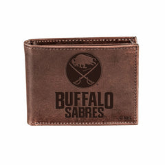 Buffalo Sabres, Bi-Fold Wallet, Brown, CH, 100% Genuine Leather, NHL, Home