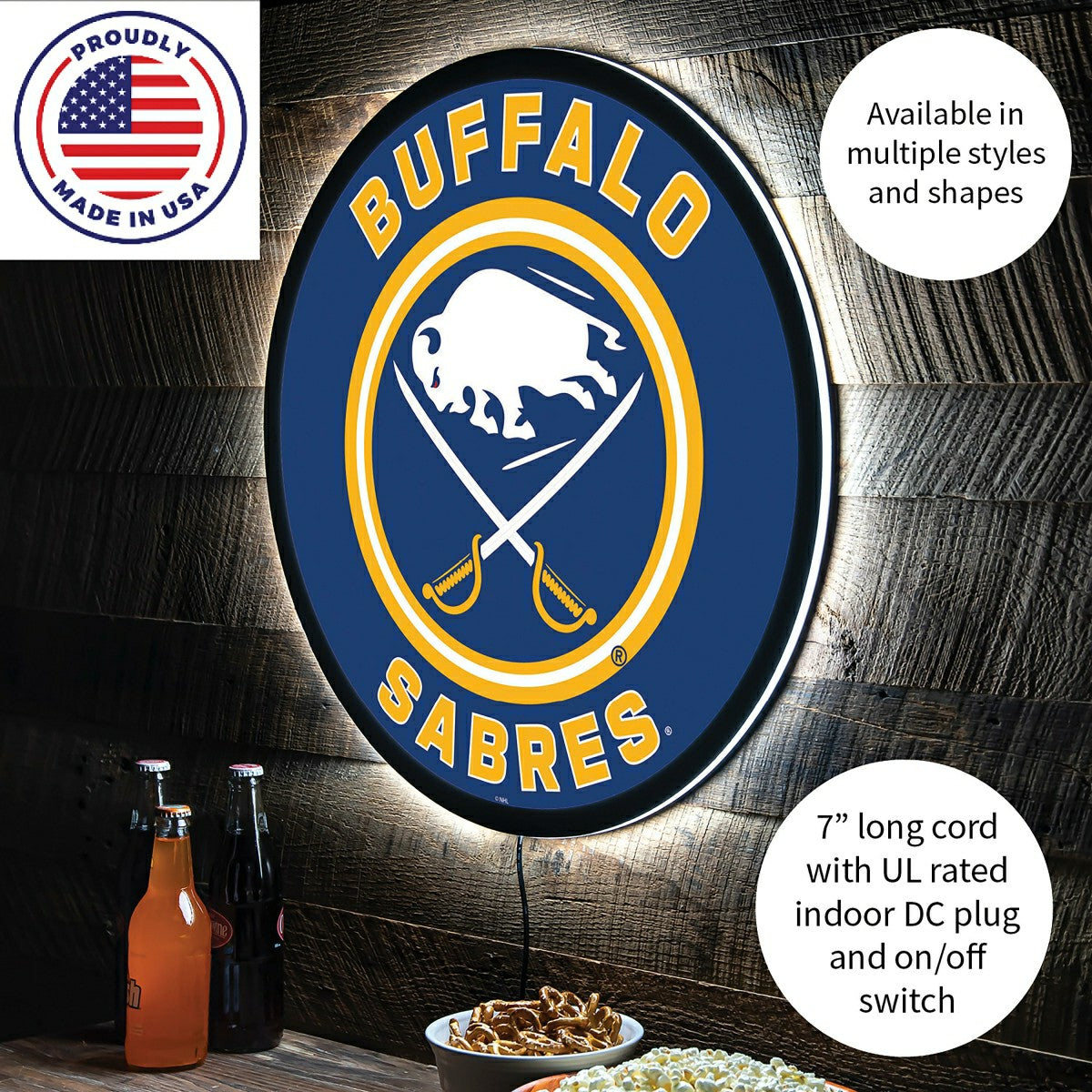 LED Wall Decor, Round, Buffalo Sabres, NHL, Home