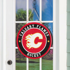 Calgary Flames Round Door Décor with Hanging Rope, 18x18, NHL, Home