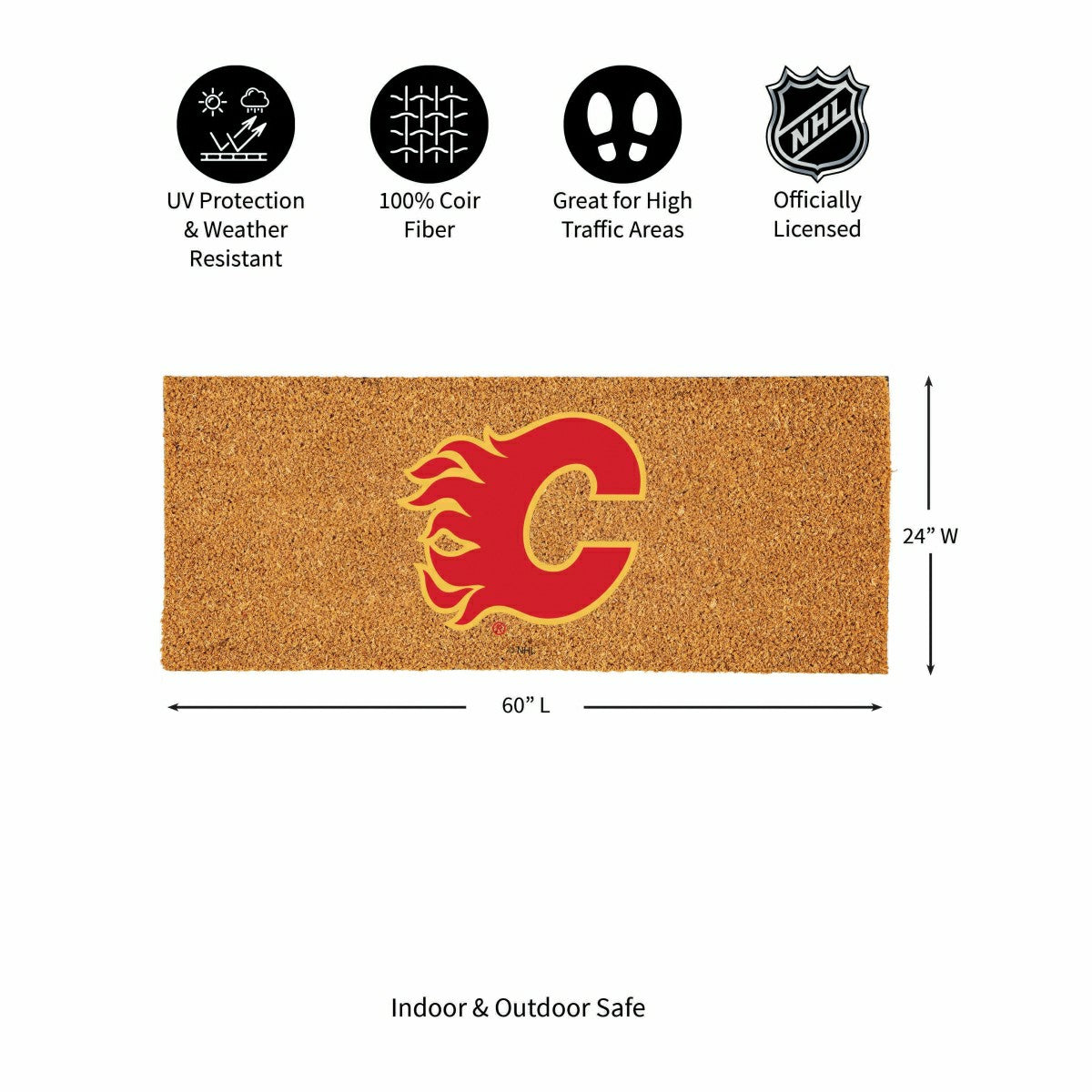 Calgary Flames Extra Large Full Color Coir Mat, 60"x24", NHL