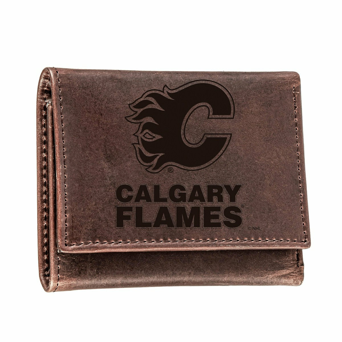 Calgary Flames, Tri-Fold Wallet, Brown, CH, 100% Genuine Leather, NHL, Home
