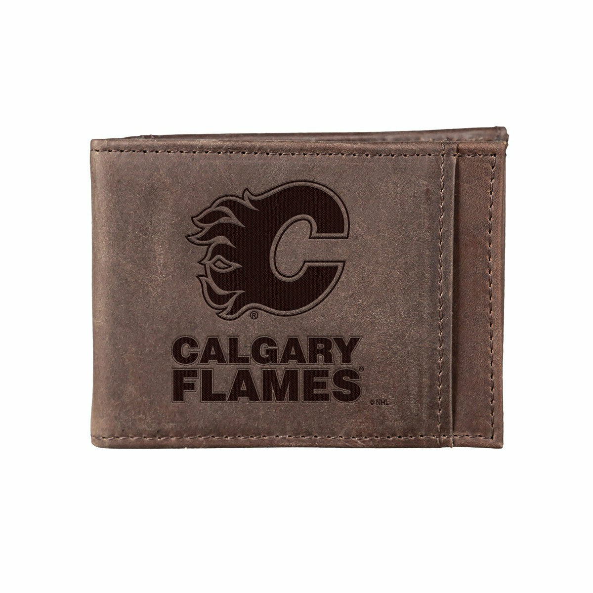Front Pocket Wallet w/ RFID Blocking, Calgary Flames, Brown, NHL, Home