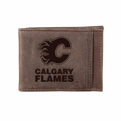 Front Pocket Wallet w/ RFID Blocking, Calgary Flames, Brown, NHL, Home